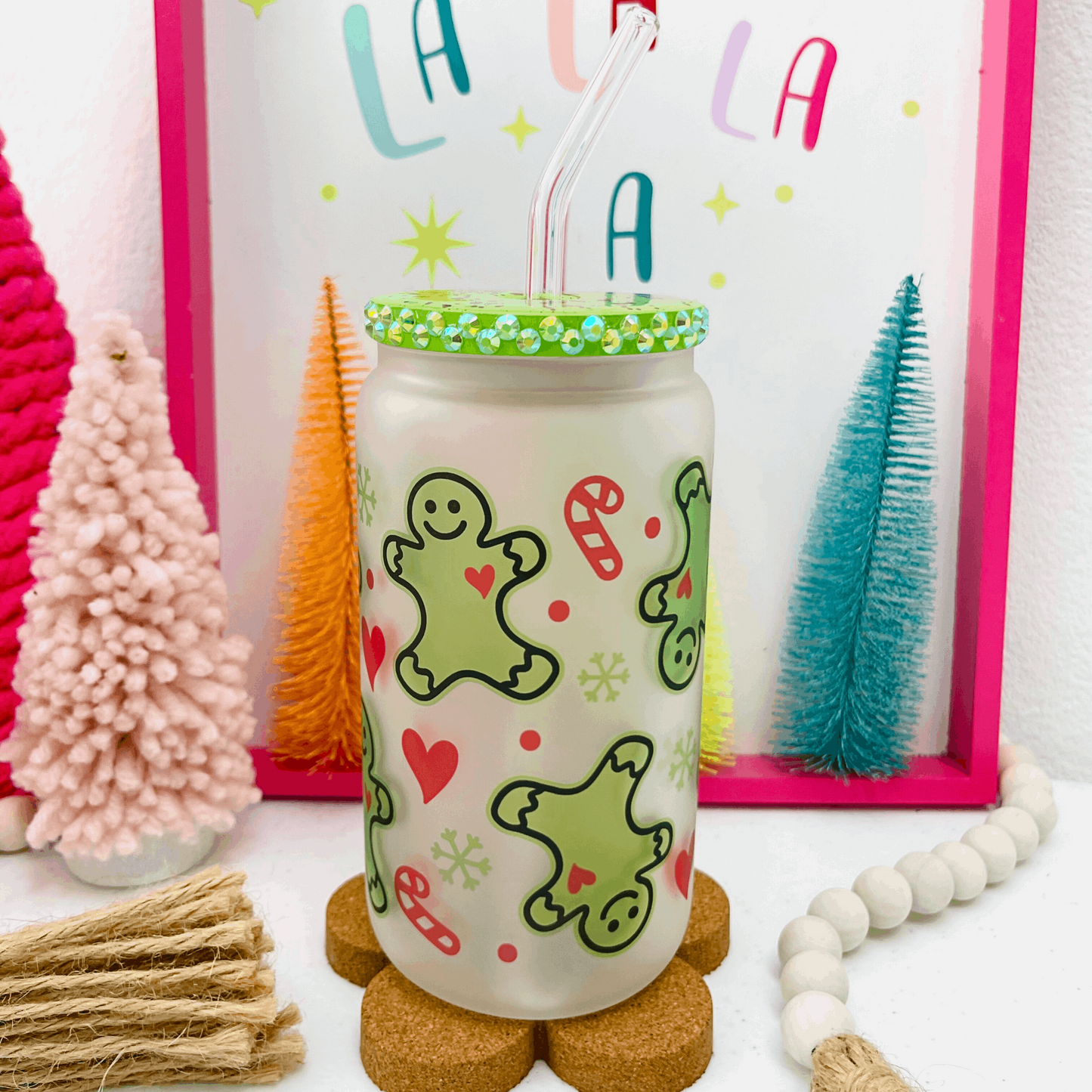 Green Gingerbread Glass Cup