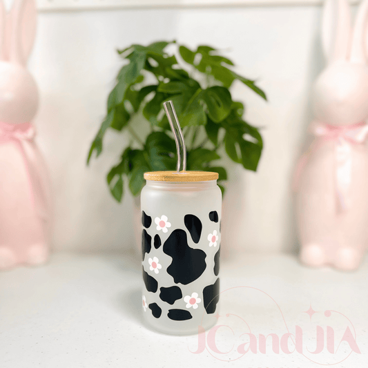 Daisy Cow Glass Can