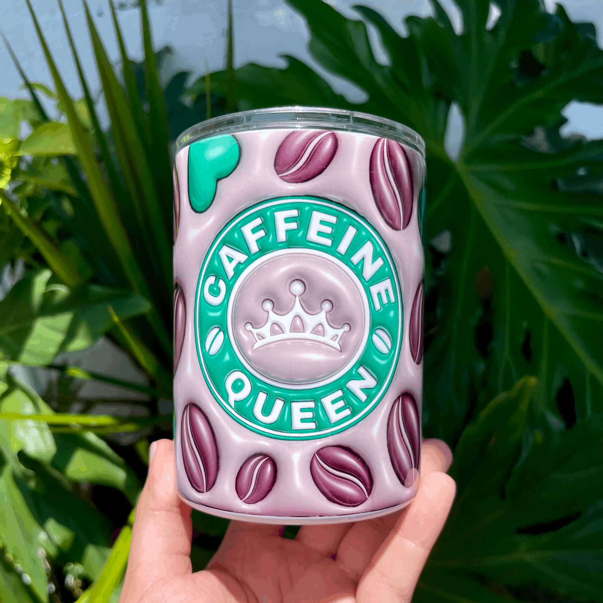 Caffeine Queen Mini Tumbler | Green Hearts