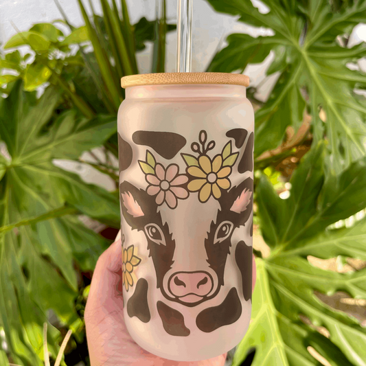 Cute Cow Frosted Glass Can