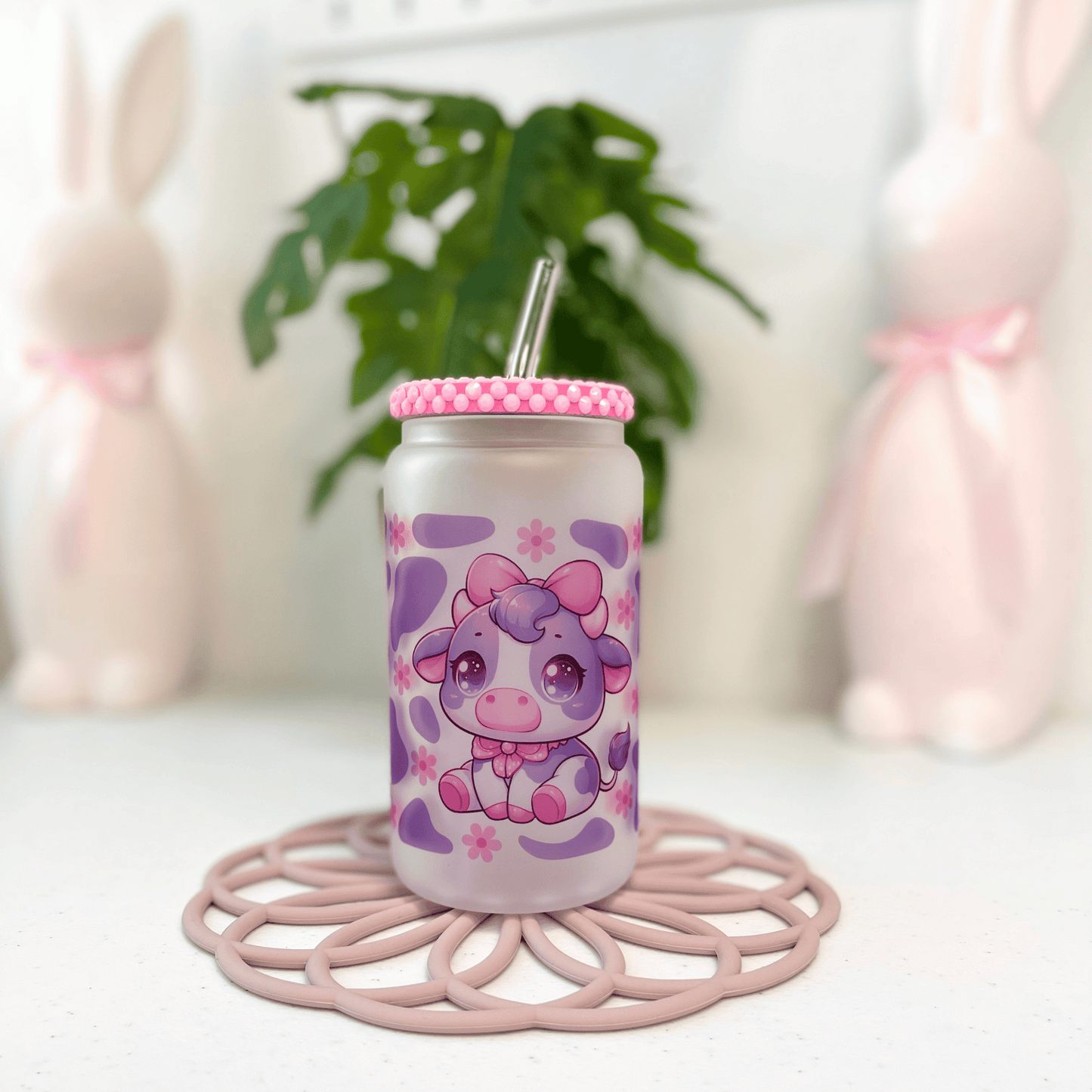 Kawaii Cow Glass Cup